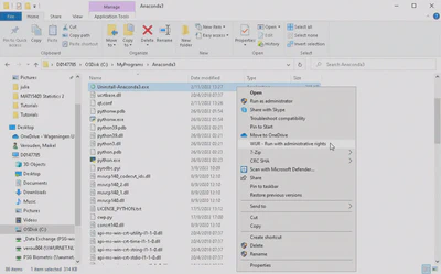 Uninstall Custom Anaconda Installation from File Explorer.