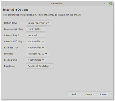 Configure installable options for the printer.