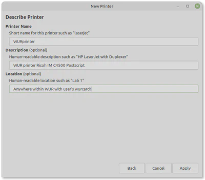 Printer description.