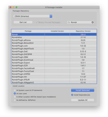 R Package Installer for Rcmdr
