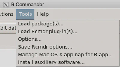 R Commander Tools Menu Item.