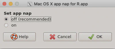 Mac OS X app nap for R.app Window.