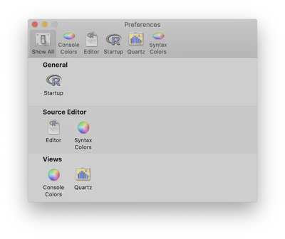 R Application Preferences.