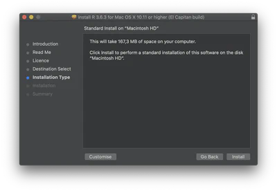 R Installer Installation Type.