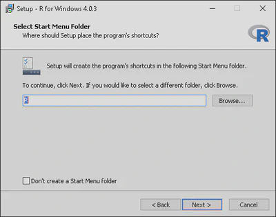 R Installation Start Menu Folder Selection.