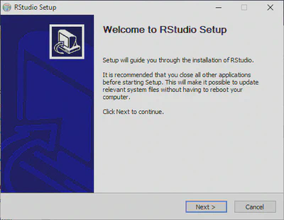 Welcome screen RStudio Setup.