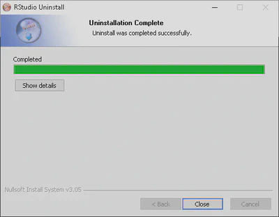 RStudio for Windows Uninstalled Successfully.