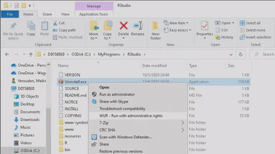 Uninstall Custom RStudio Installation from File Explorer.