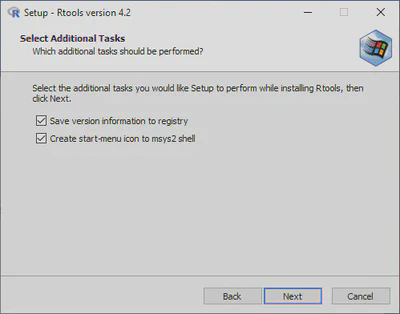 Select Rtools additional tasks.