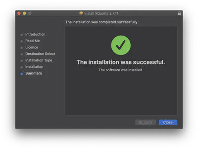 XQuartz Successfully Installed.