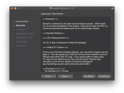 XQuartz Installer Read Me.