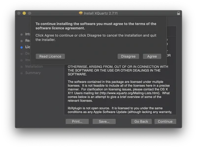 XQuartz Installer Licence Agreement.