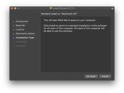 XQuartz Installer Installation Type.